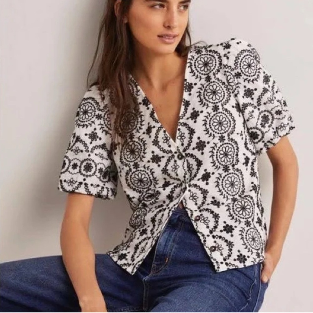 Boden Black and White Button Down Shirt